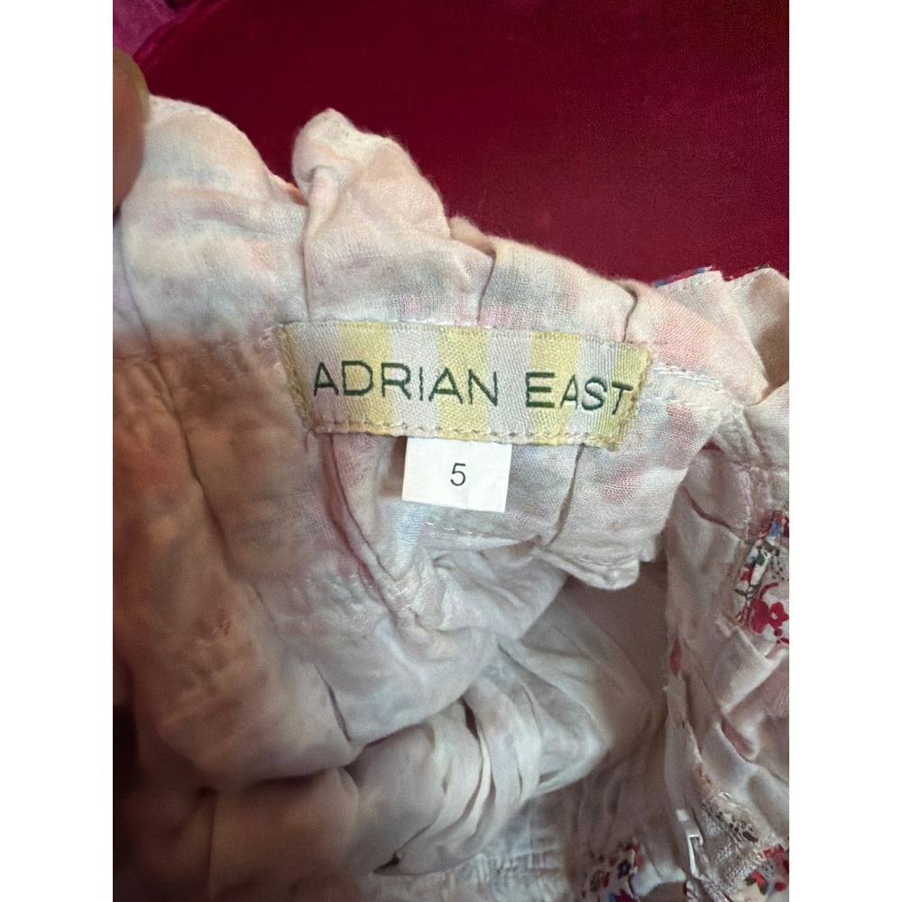 Adrian East Girls Floral Lace Trim Tiered Sundress White Pink Blue Size 5 - Picture 3 of 3